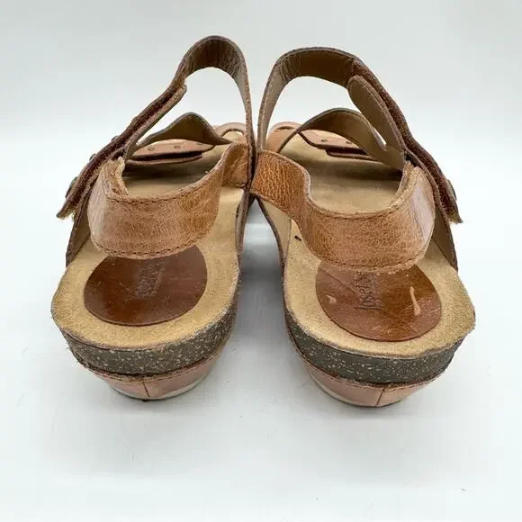 Josef Seibel Hailey 33 Strappy Hook & Loop Leather Wedge Sandals Carmel Brown 40 - Picture 8 of 12